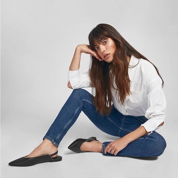 Anine Bing Shoes - Anine Bing • Callie Slingback Gold Studded Pointed Toe Black Leather Flats 38